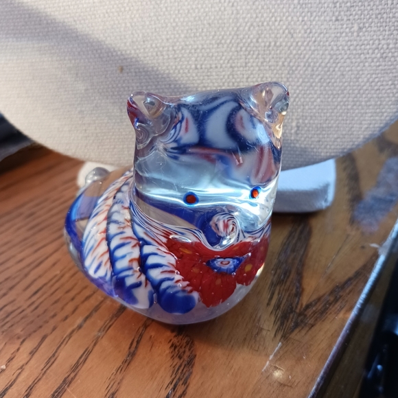Cat Paperweight Glass Feline Decor Murano Style Solid Collectible Millifiori - Picture 6 of 8